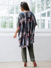 Overlap Printed Silk Collar Top & Crape Piped Pants for Summer - Free Size Cape - Plus Size Summer  Cape & Pants