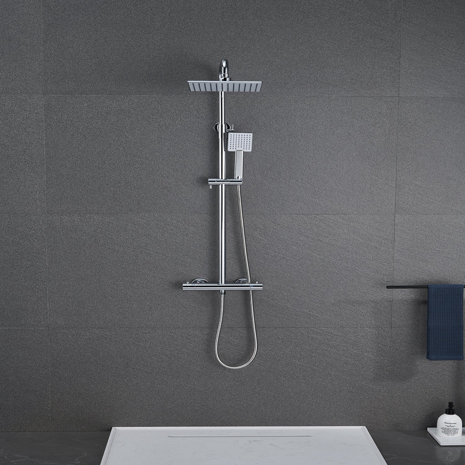 AICA Colonne de Douche Thermostatique Ensemble de Double Tête Exposé Valve 200mm Argent Carré