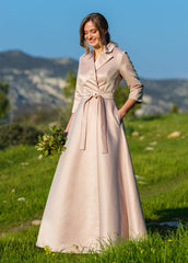 Champagne beige wrap luxury satin dress