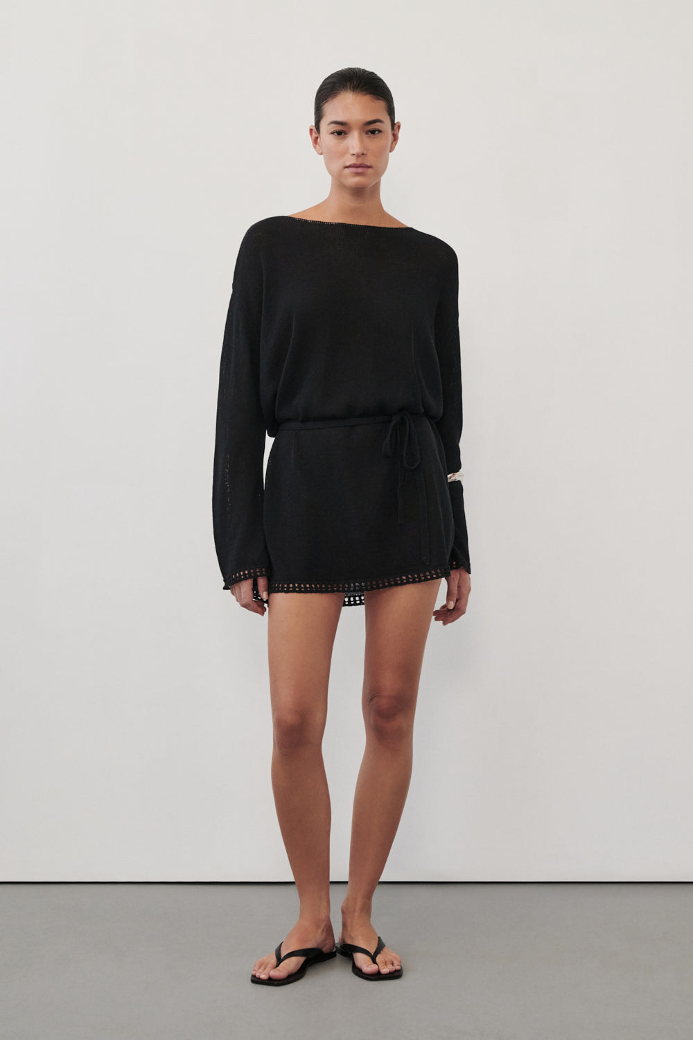 TARI BLACK KNIT LONG SLEEVE MINI DRESS