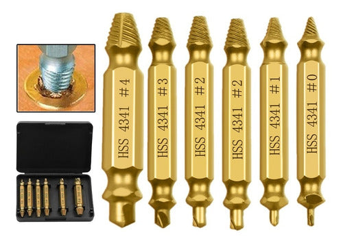 Kit 6 Extractor Remover Tornillos Pernos Rotos Rodados Set