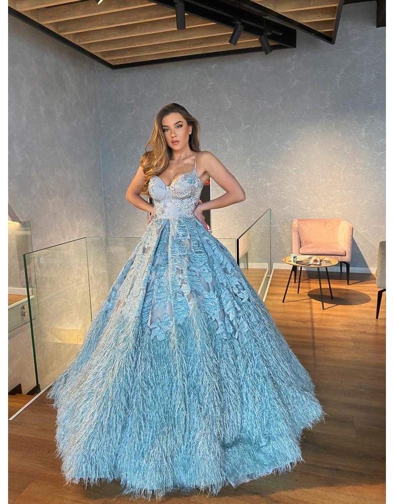 Luxury Evening Gown White and Blue Shiny-Blue,Classic Elegant Gowns,Evening Dresses,Long