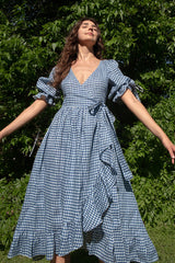 Lillian Dress in Dark Blue Gingham