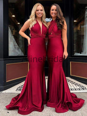 Elegant Red Convertible Halter  Long Bridesmaid Dresses, AB4047