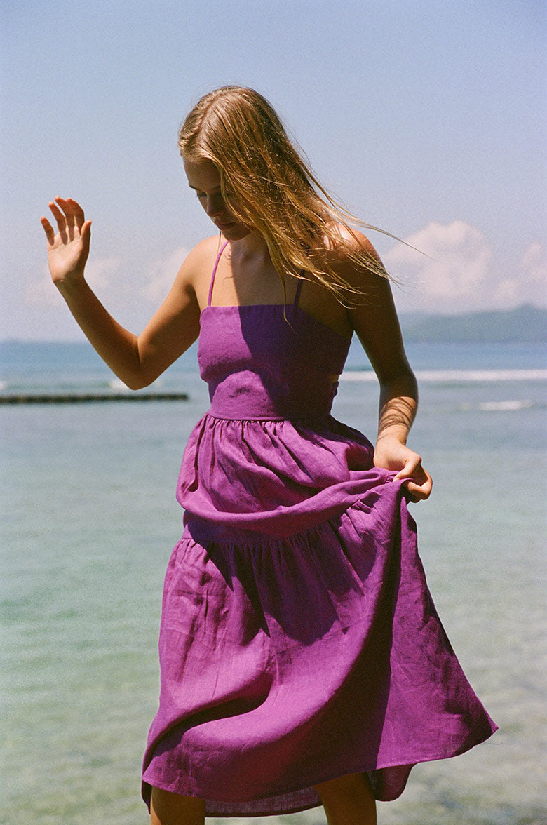 Dark purple tiered midi dress