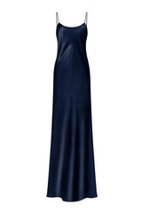 DEVON NAVY LOW-BACK SILK-SATIN MAXI DRESS - CULT MIA