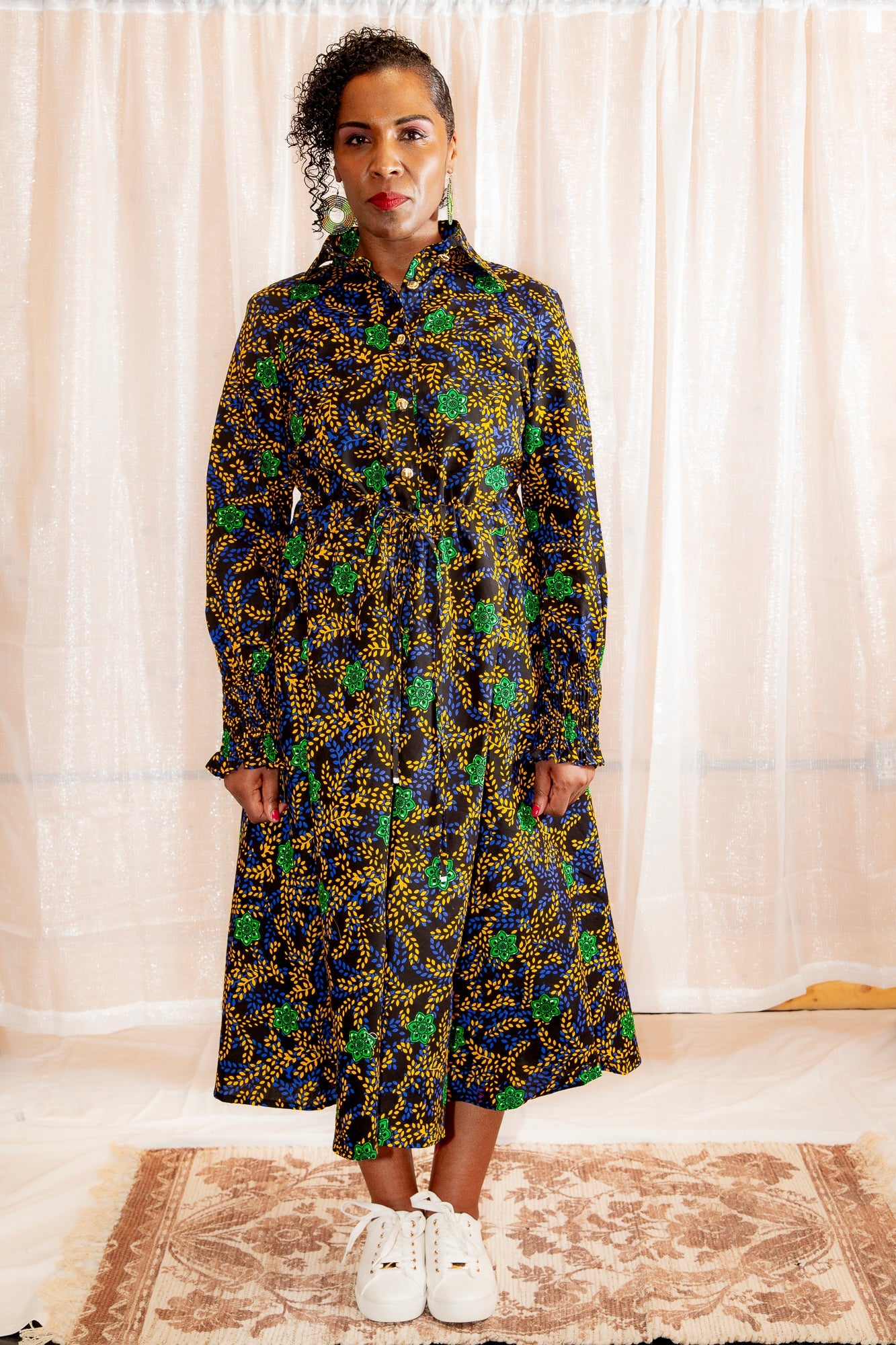 Front of dress Onyeka African Print Shirt Dress Black Ankara Dress Clothes