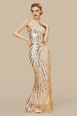 Suspender Mermaid Sequin Maxi Dress | Gold | 1