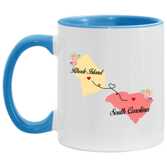 States Accent Mugs Rhode Island South Carolina Gifts - Long Distance State Two Tone Coffee Mug - State To State - Away From Hometown Family - Moving Away Gift Gifts on Christmas, Birthday AM11OZ Accent Mug