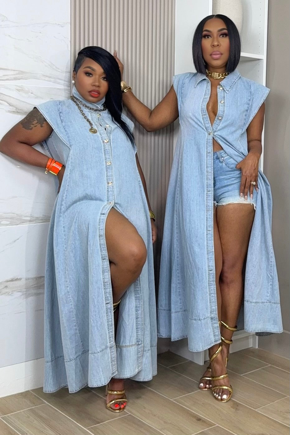Solenne Denim Maxi Shirt Dress