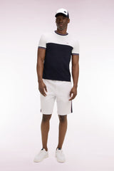 Short en interlock à découpes blanc et marine