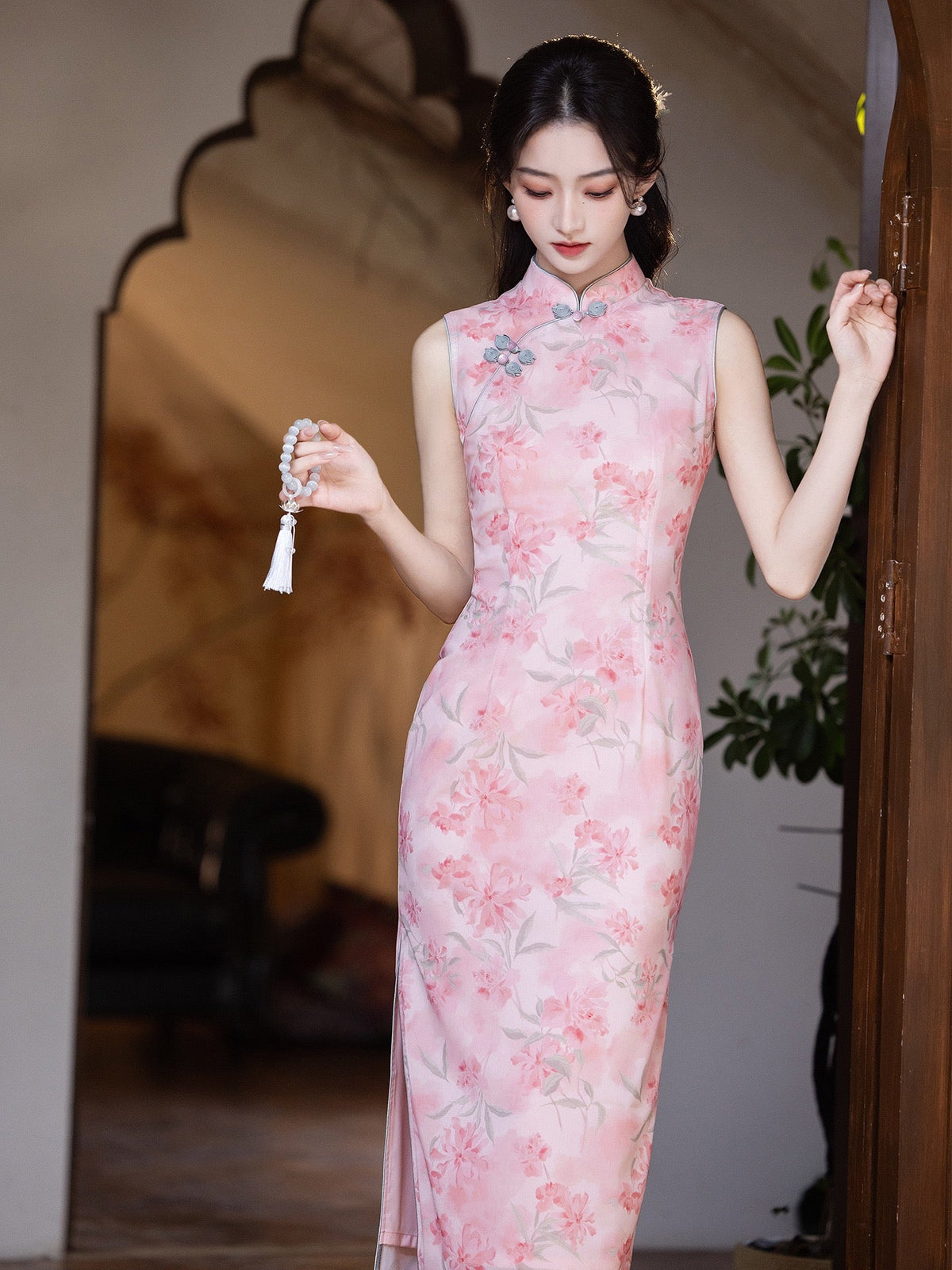 Modern Chinese Qipao, Cheongsam Dress, Evening Dress, pink floral, color