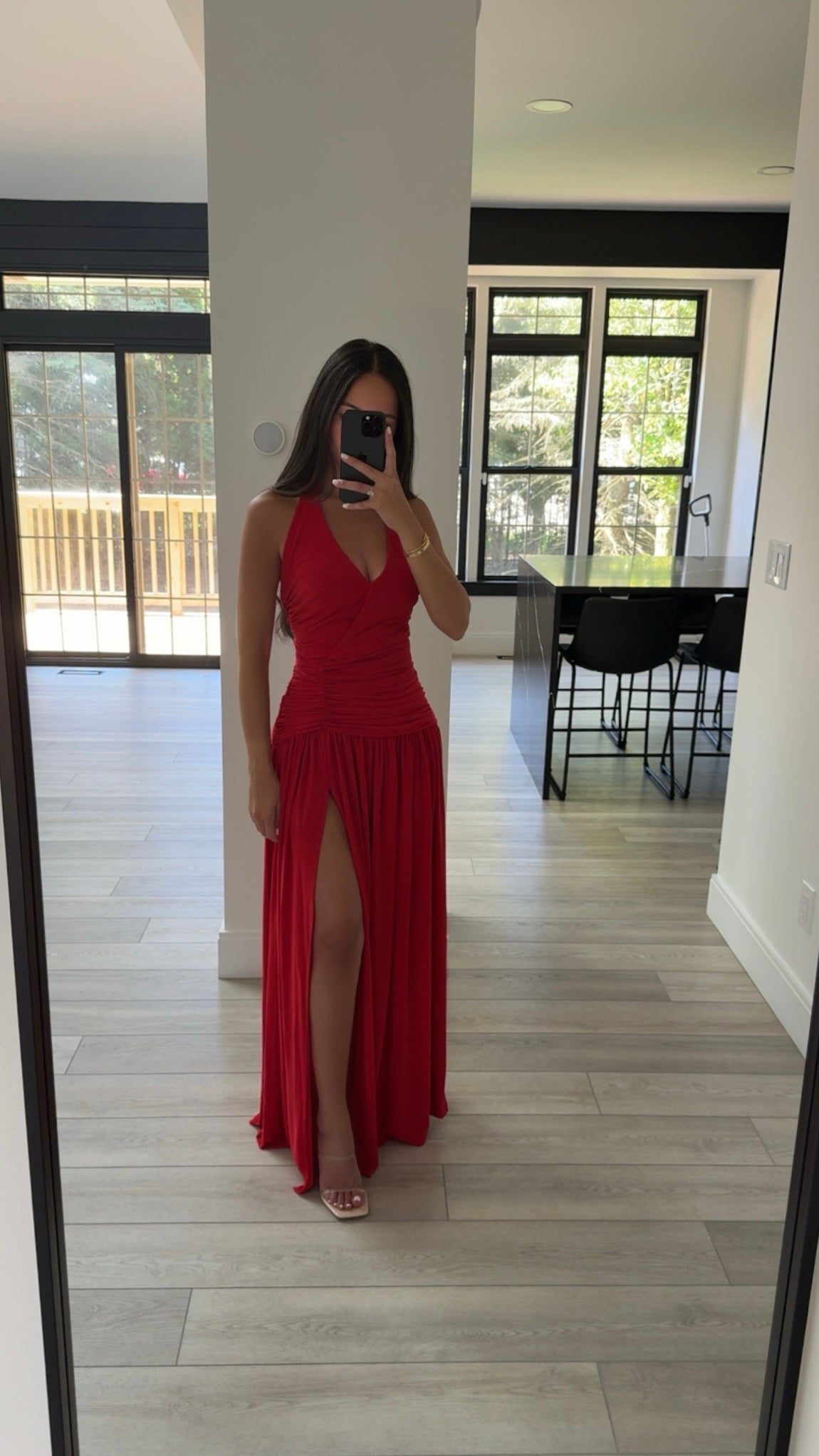 RUCHED HALTER DROP WAIST MAXI DRESS