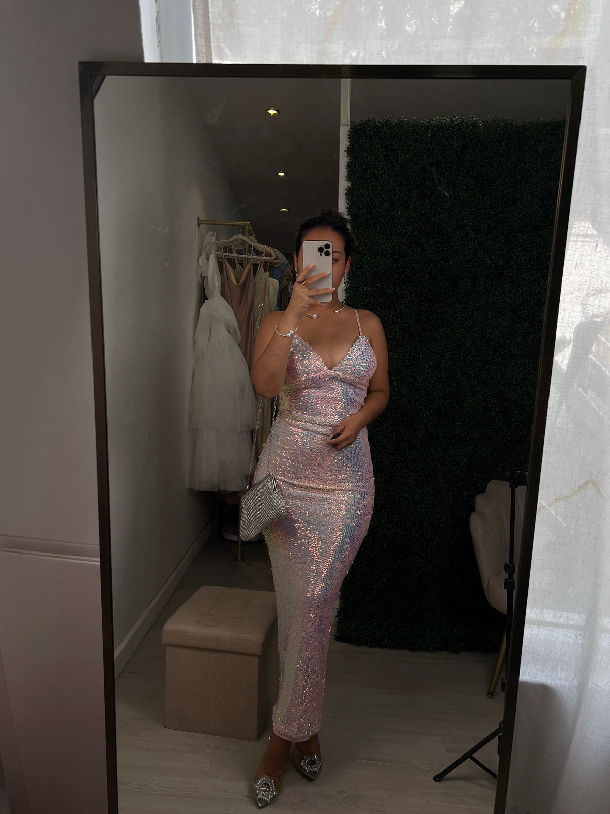 Pearl Pink Iridescent Sequin Bodycon Maxi Dress