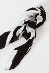 Abstract Monochrome Print Pleated Satin Scarf - Black/White