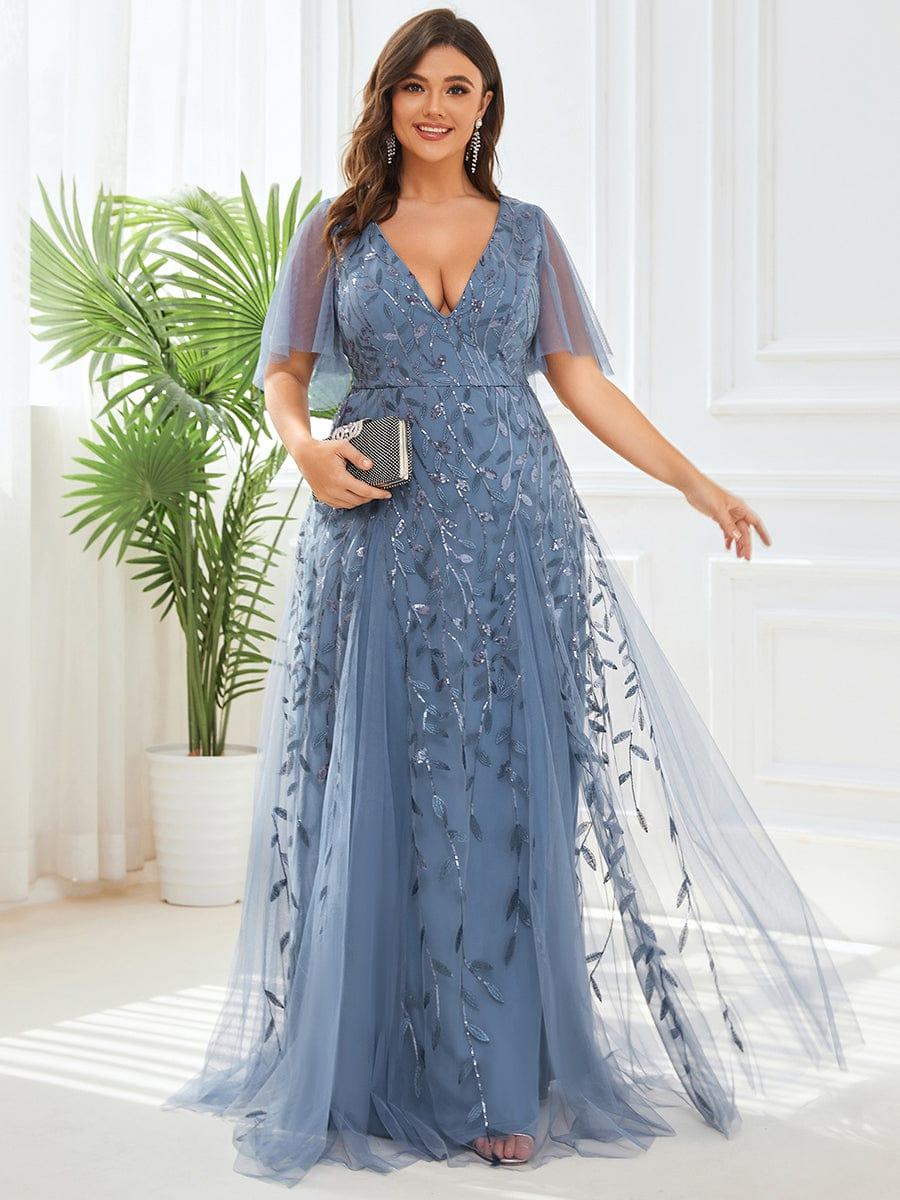 Plus Size Floor Length Formal Evening Gowns for Weddings #color_Dusty Blue