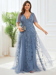 Plus Size Floor Length Formal Evening Gowns for Weddings #color_Dusty Blue