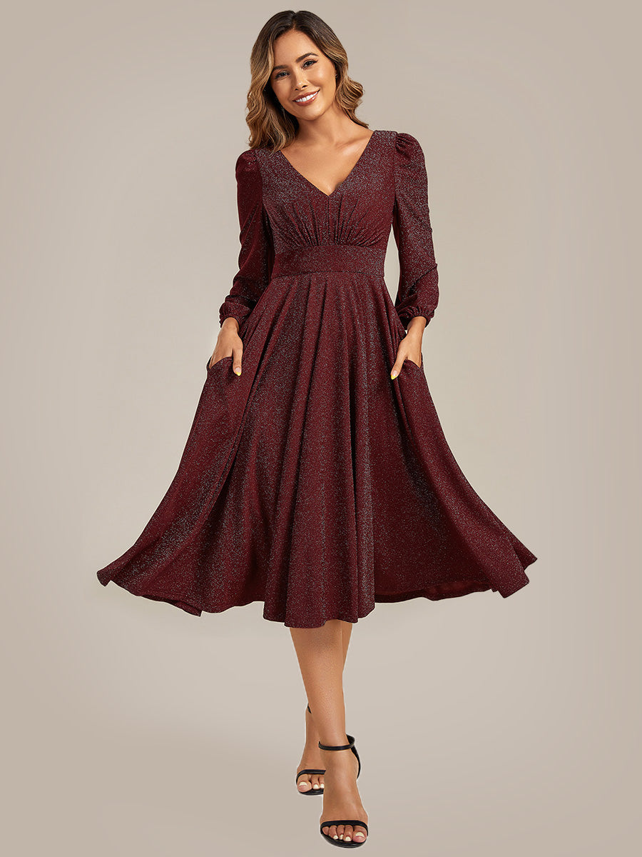 ever GREER| Glitter long Sleeve A-Line Midi Dress With Pocket