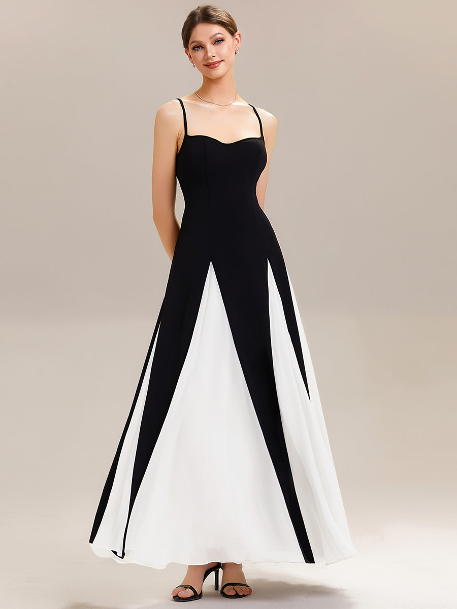Spaghetti Straps Knit Sleeveless A-Line Wedding Guest Dress #color_Black