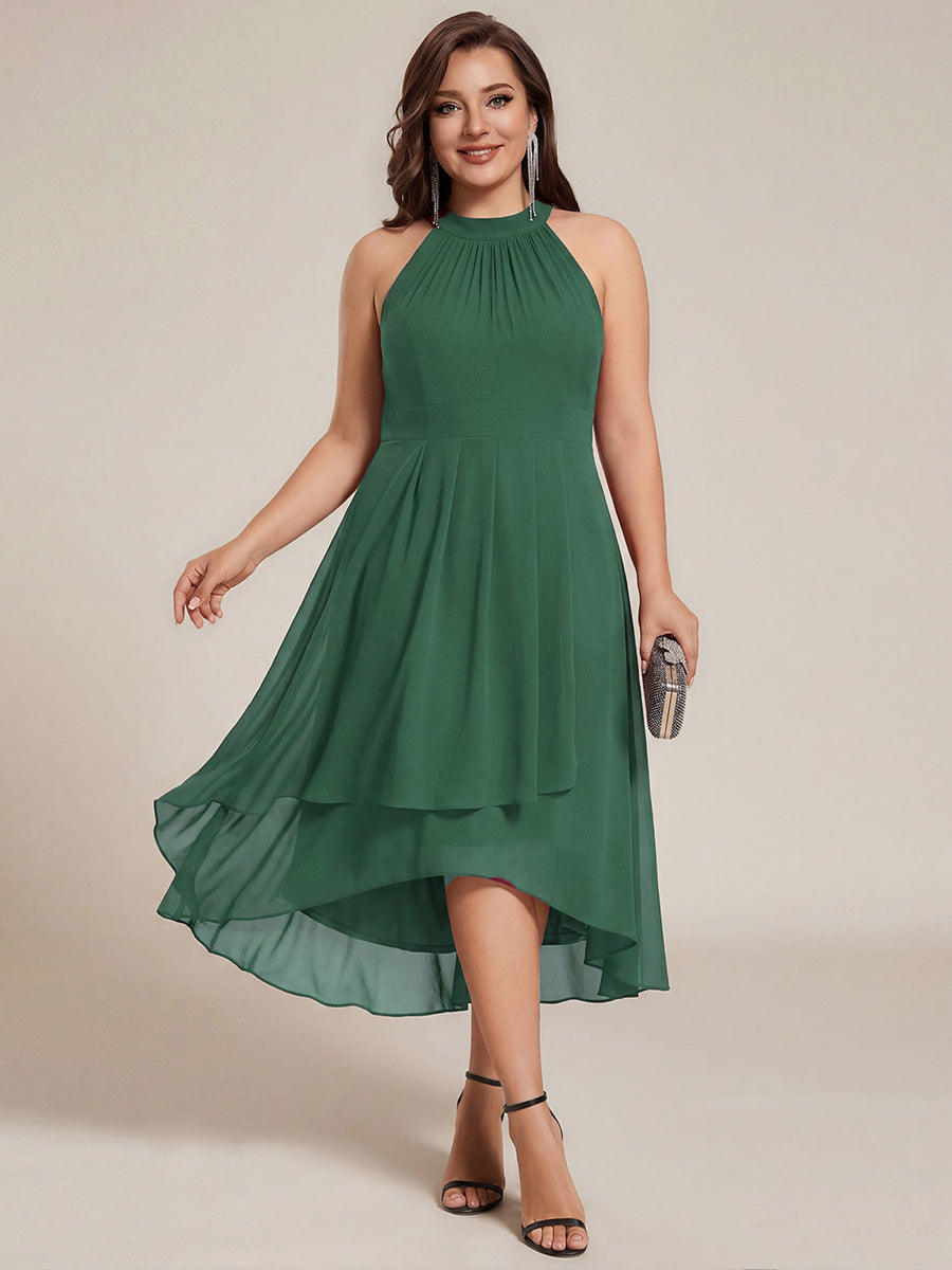 Flowy Plus Size Halter Neck Chiffon Midi Wedding Guest Dress #color_Eucalyptus
