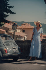 ELISE WRAP DRESS IN STRIPED LINEN