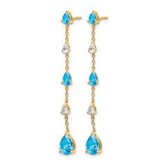 14k Blue Topaz and White Topaz Dangle Earrings