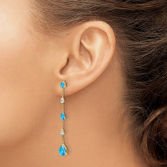 14k Blue Topaz and White Topaz Dangle Earrings