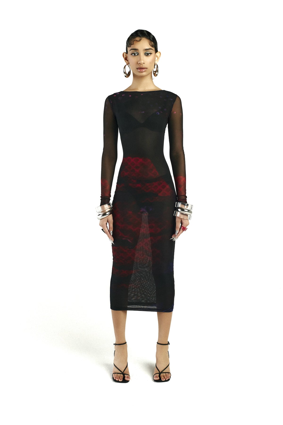 Model 1 wearing Sage Dress, front view.