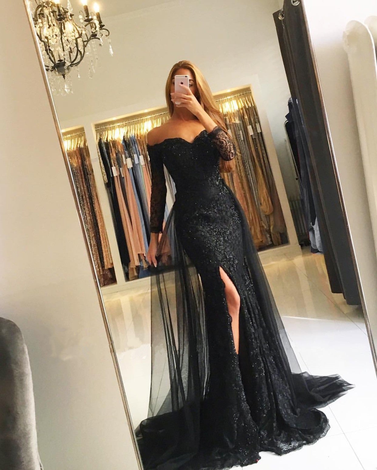 Elegant Lace Long Sleeves Wedding Dress Mermaid Bridal Gowns Off Shoulder-alinanova