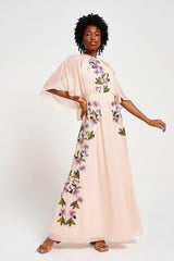 Frock & Frill Elliana blush embroidered maxi dress with cape detail