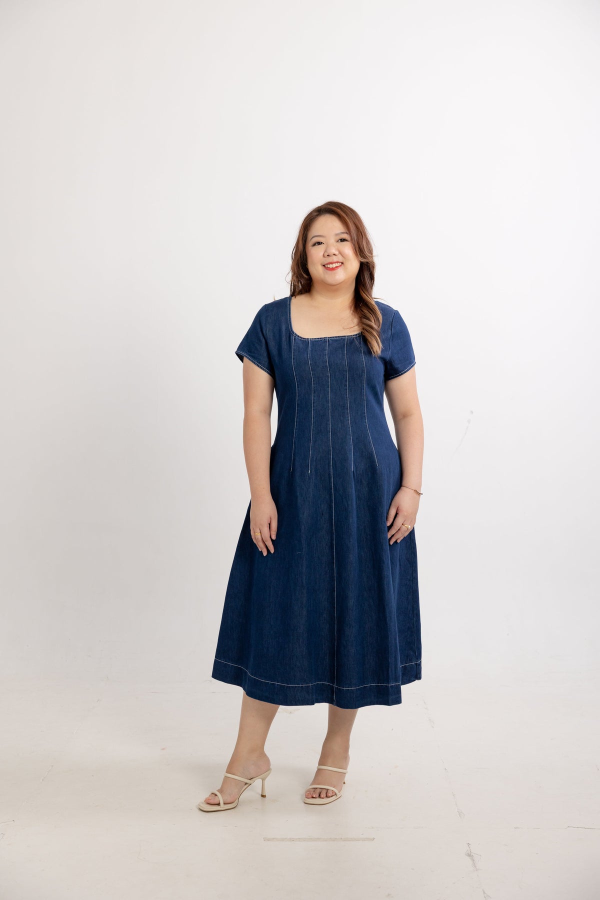 Sculpted Soft Denim Midi Dress (Deep Sea)