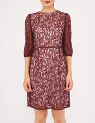 Elvie 3/4 Sleeves Lace Dress (Plum)