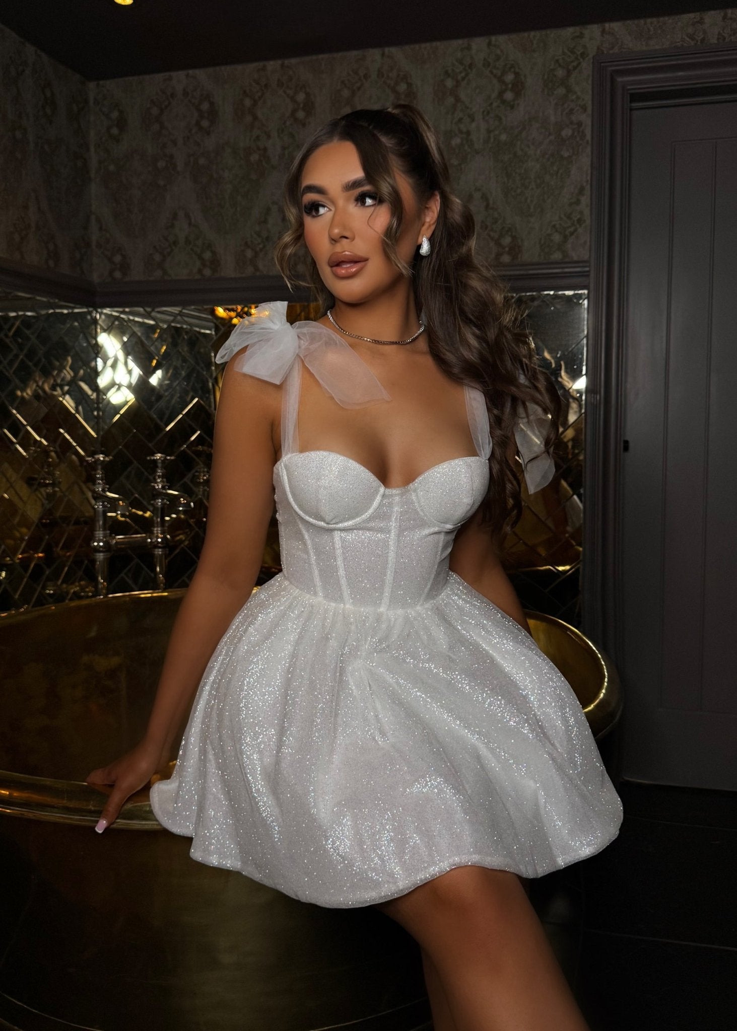 Eternal Grace Sparkle Mini Dress - White - Dressmezee