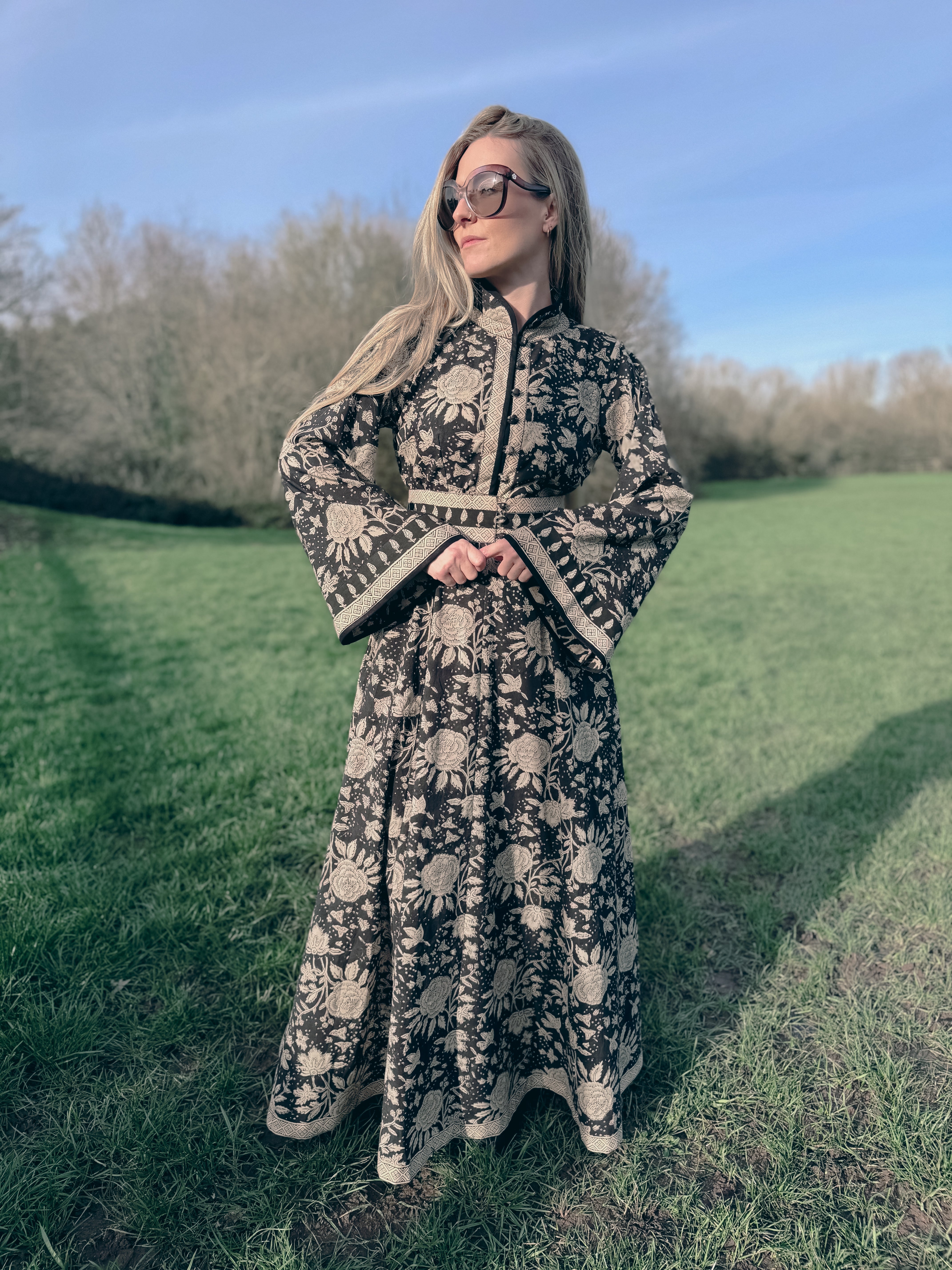 The Florence in Black – Handmade Block Print Dress