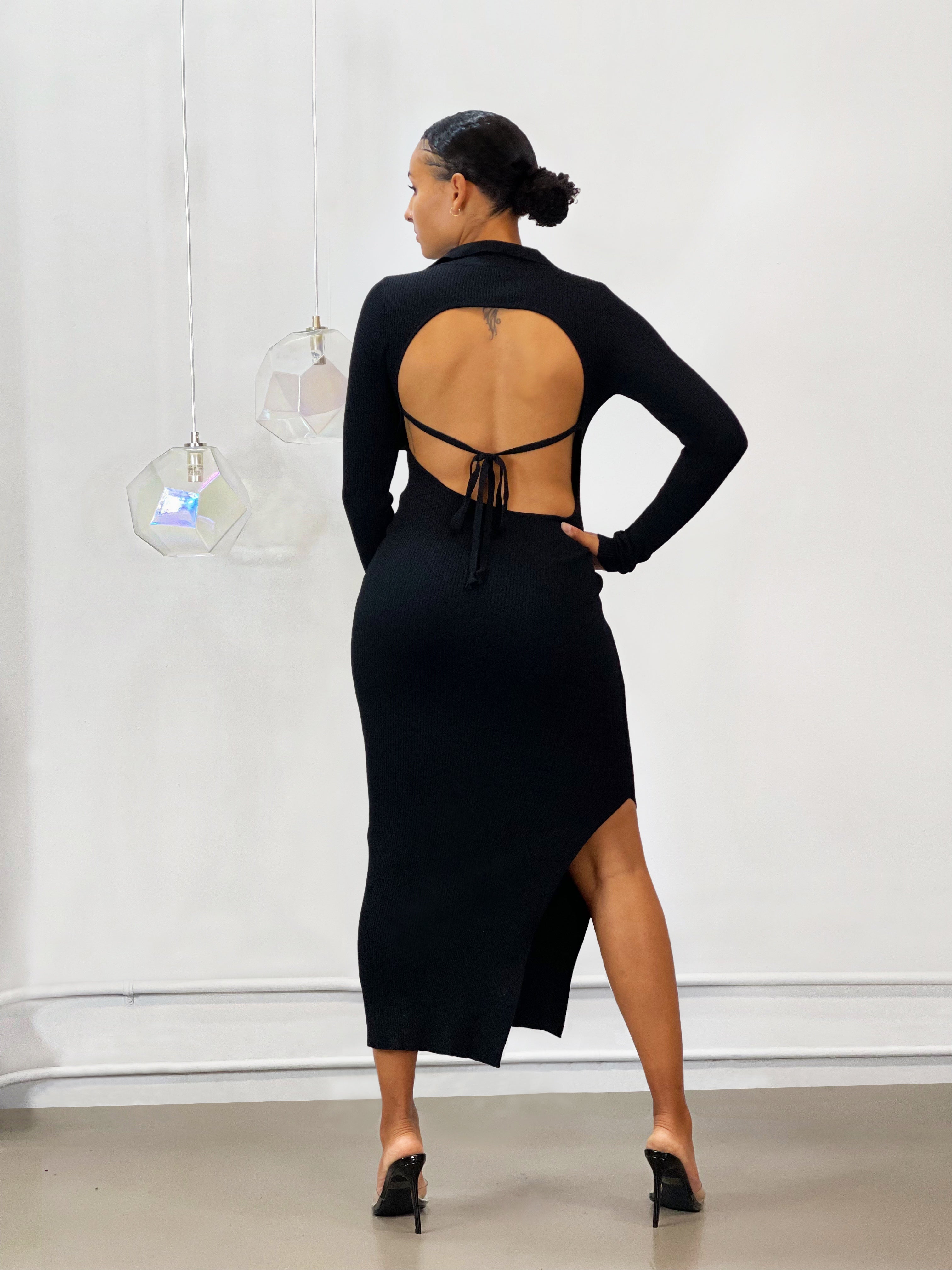 Ivy Backless Midi Dress | Black