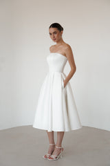 Midi Satin Wedding Dress, Simple Wedding Dress, Emily Dress