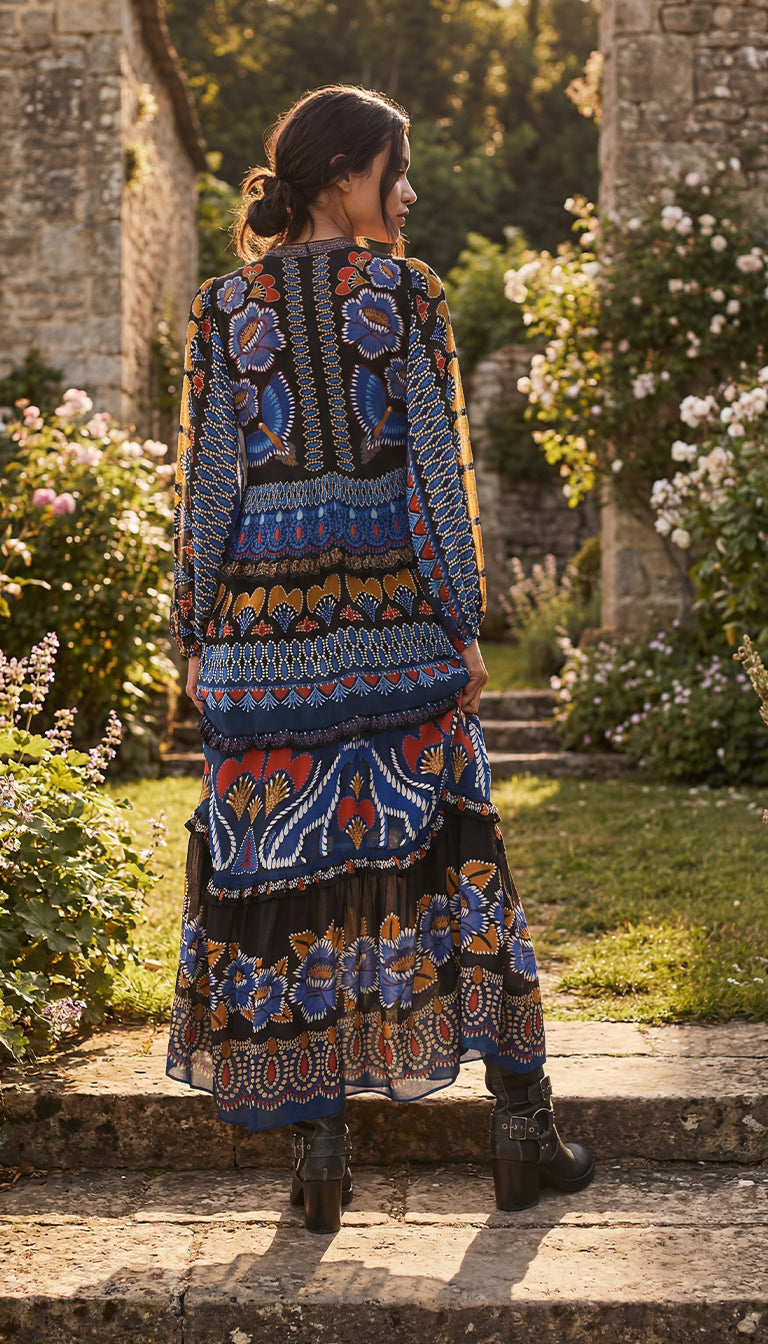 Farm Rio Ainika Sparkle Long-Sleeve Maxi Dress