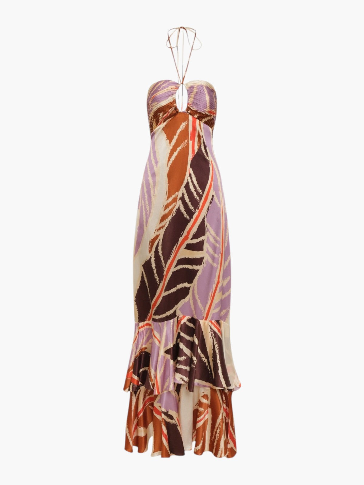 Sevillana Satin Silk Dress | Lilac Platanera Leaves - Fashionkind