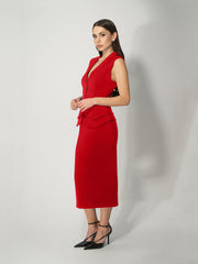 Fitted Waistcoat & Skirt Set - Fierce Red by Tia Dorraine Women's Luxury Fashion Designer Clothing Brand