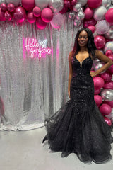FLAIR Prom 25001 Black Glitter Tulle Mermaid Dress FLAIR Prom