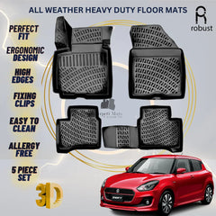 Floor Mats Liners For Suzuki Swift 2017-2024 All Weather Heavy Duty 3D Car Rugs