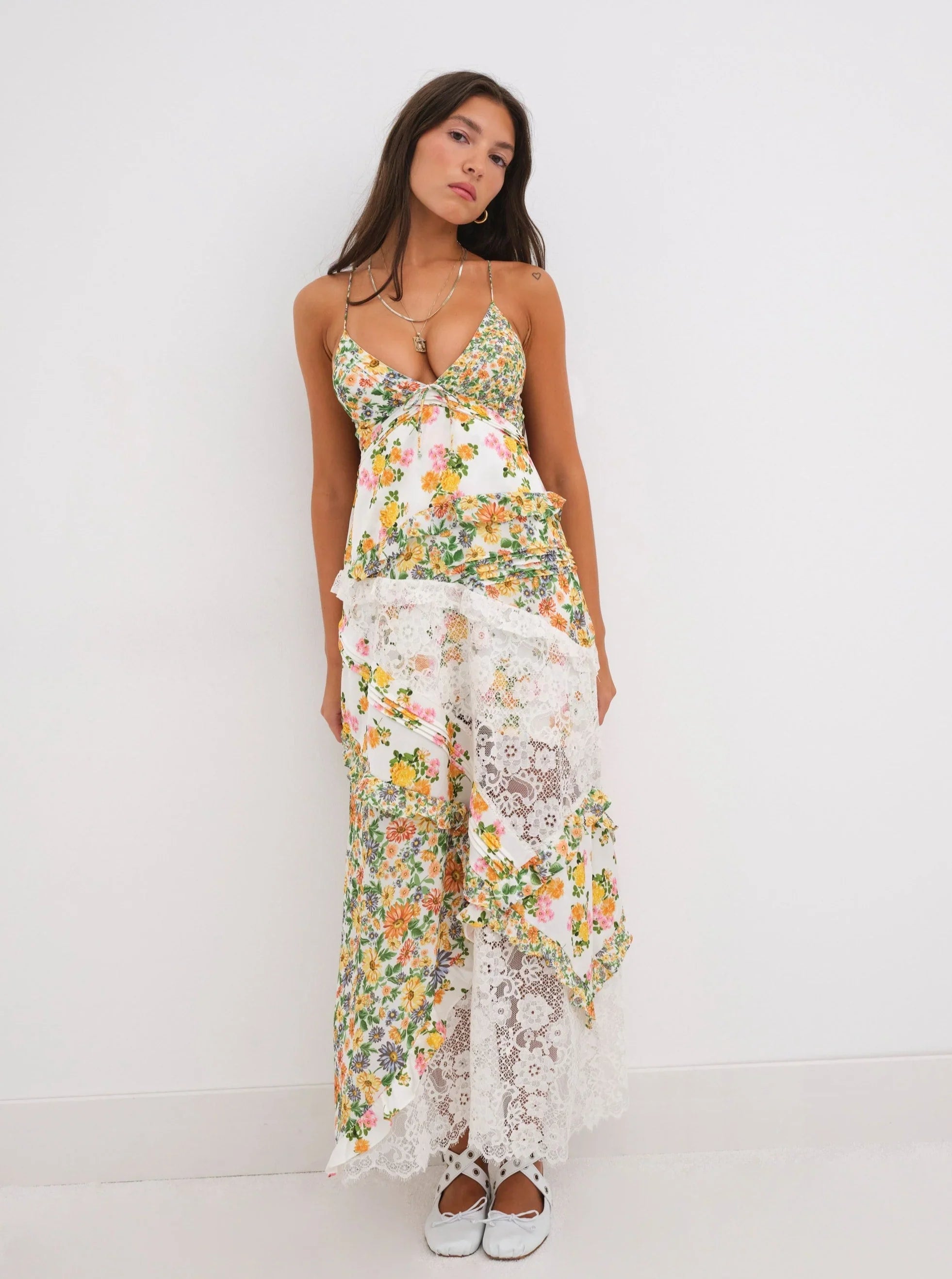 FOR LOVE & LEMONS Rosalyn Maxi Dress in Green
