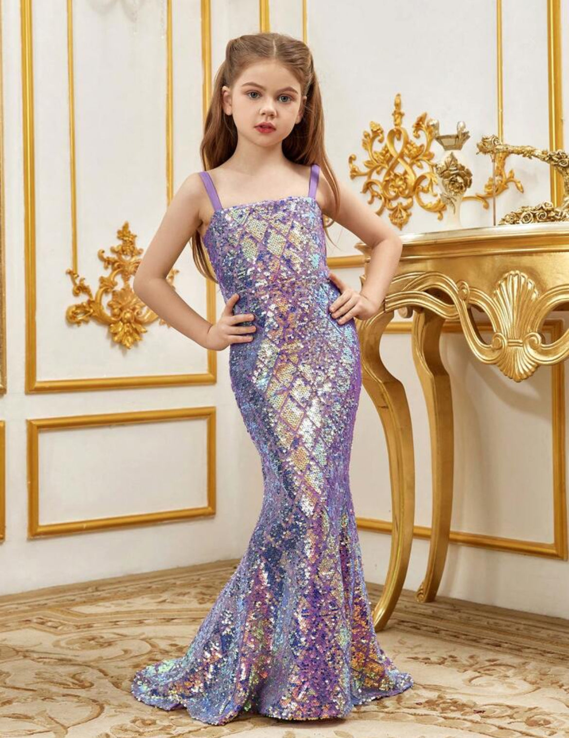 “Sparkly Tween Mermaid” Girls Spaghetti Strap Formal Dress