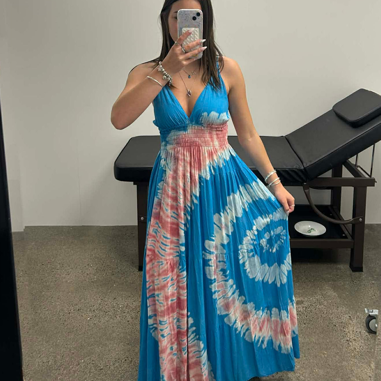 Full Length Tie Dye Maxi Dress Boho Festival Hippie Dress