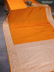 Banarasi crush crepe saree mustard yellow with plain body and zari woven border