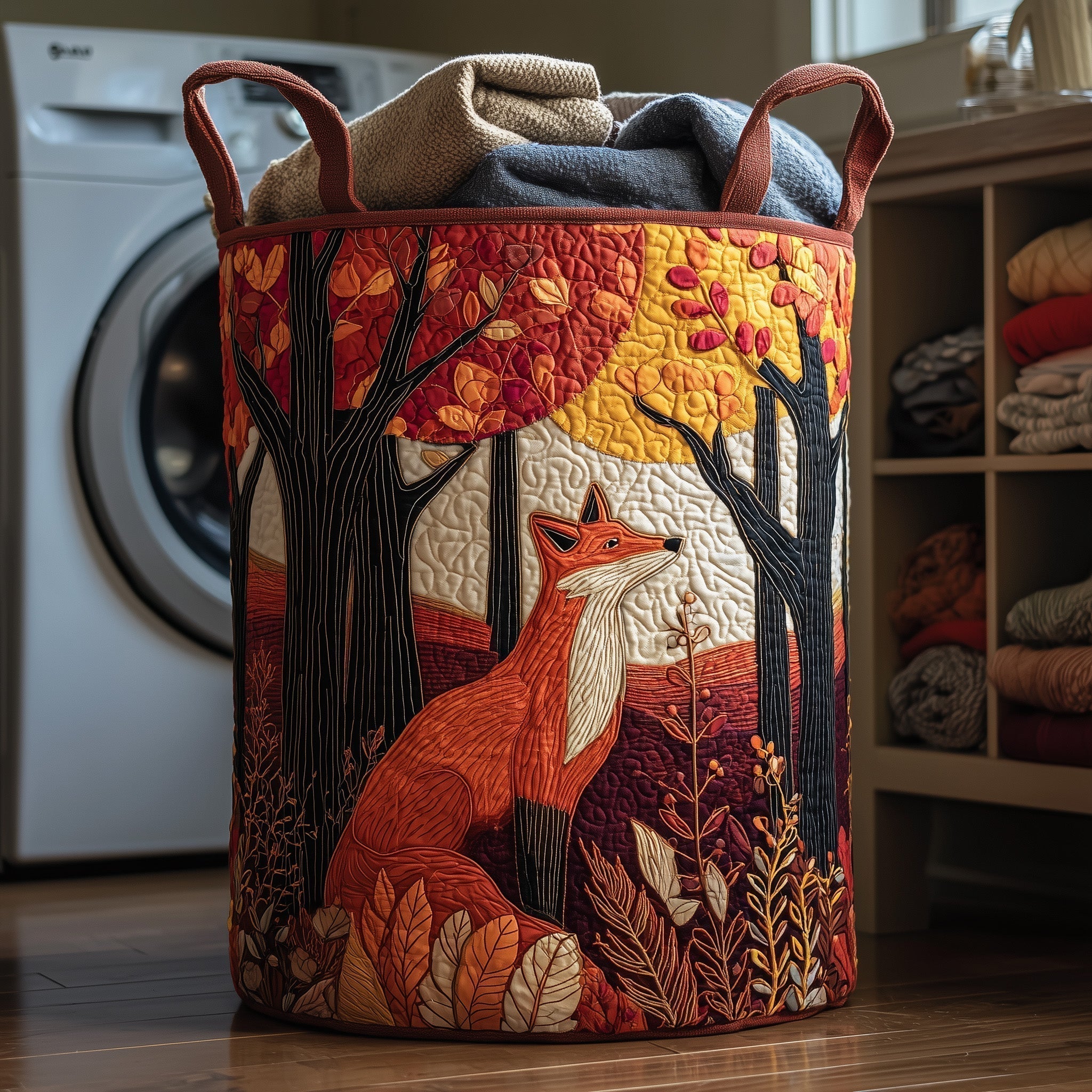 Autumn Fox Quilted Laundry Basket