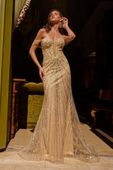Prom Dresses Beaded Long Formal Prom Dress Champagne