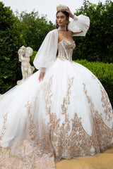 Quinceniera Dresses Sweet 16 Long Ball Gown Quinceanera Sequin Dress Ivory Gold
