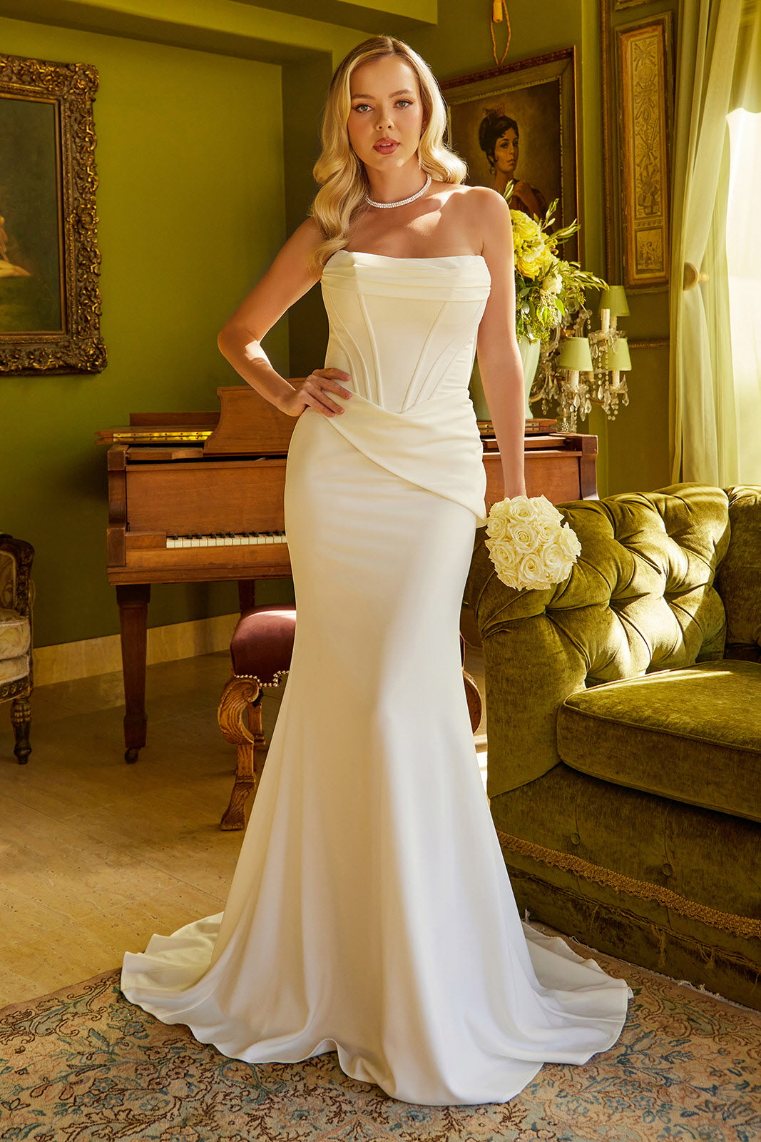 Ruched Bodice Strapless Fitted Wedding Gown GL3584 GLS BY GLORIA