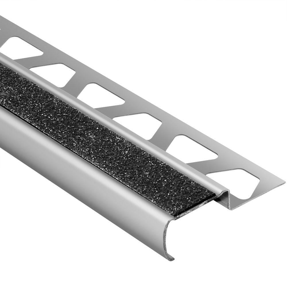 Schluter - TREP-G-S Profilé pour nez de marche avec bande antidérapante noire - acier inoxydable (V2) brossé 1-3/16" x 8' 2-1/2" x 33/64" (13 mm)
